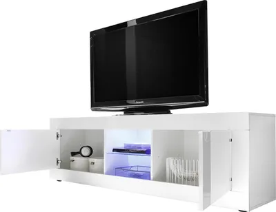 Immagine prodotto di Dmora Mobile Porta tv Massaia 180x43x56h cm Bianco Lucido, un Ripiano Apertura Maniglia