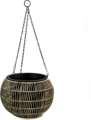 Produktbild von Polyrattan Blumenampel rund grau Ø 32cm Korb Blumentopf hängend Pflanzkorb Hängeampel