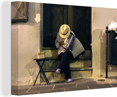 Obrázek produktu pro OneMillionCanvasses® - Plátno nástěnné umění - 140x90 cm, Umělec hrající na akordeon na začátku Starého San Juanu, nástěnné umění tisk nástěnné dekorace