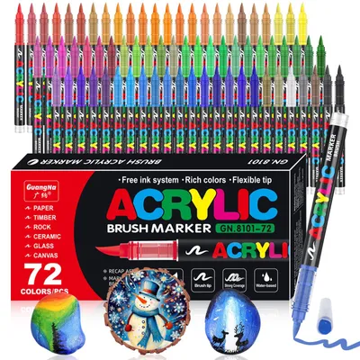 Acrylfarbe Stifte, 72 Farben, Pinselspitze 1-6 mm, für Stein, Glas, Holz