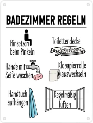 Produktbild von Badezimmer Regeln für ein hygienischeres Bad Metallschild in 15x20 cm