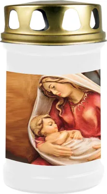 Obrázek produktu pro Hrobová svíčka bílá, doba hoření: 48 hodin, motiv: Marie s dítětem