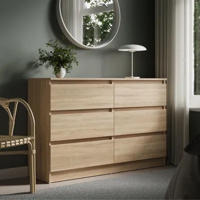 Obrázok produktu pre Komoda so 6 zásuvkami, šírka 120 cm, komoda zo sonomového dreva, skriňa, komoda so zásuvkami, príborník, vysoká skriňa, komoda do spálne, obývačky, predsiene, kancelárie, organizér