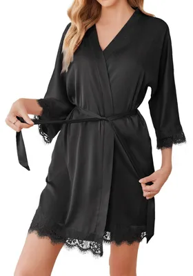 Immagine prodotto di Solidchoice - Camicia da notte in raso da donna con kimono e cintura