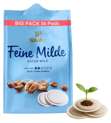 Produktbild von Tchibo Kaffeepads Feine Milde, 36 Stück – 1er-Pack (Kaffee, mild mit sanften Röstaromen), nachhaltig, geeignet für Senseo Maschinen