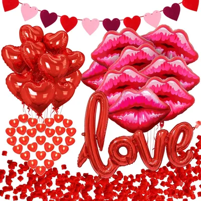 Productafbeelding van Romantische Decoratieset voor Valentijnsdag met Ballonnen en Rozenblaadjes