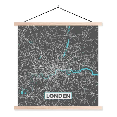 Produktbild von MuchoWow® Textilposter London - Blau - Karte - Stadtplan 120x120 cm mit holzfarbenen Rahmen - Textil-Poster