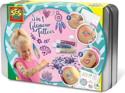 Produktbild von SES Creative Glamour Tattoos 3 in 1, Metallic Tattoos, Glitter, 5+ Jahre