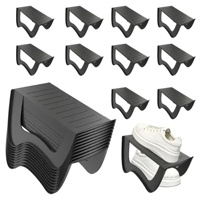 Produktbild von 10 Stück rutschfeste Schuhstapler Schuhschlitze PP Anti-Rutsch Schuhhalter Schuhregale platzsparend Schuhorganizer Schuhaufbewahrung Doppelschicht Schuhorganizer Schrank 25x14,5x14cm, Grau
