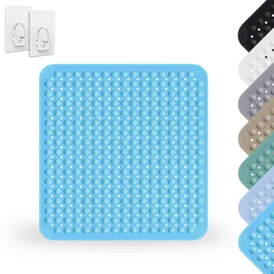 Image de Tapis de douche antidérapant, 80 x 80 cm, PVC, bleu marine, avec 2 crochets, lavable en machine