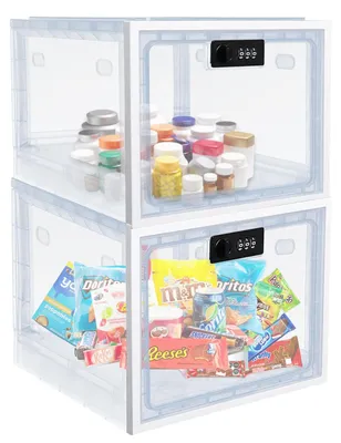 Produktbild von Abschließbare Box (2 Stück), abschließbare Medikamentenbox, große transparente Box mit Zahlenschloss für Medikamente, Snacks und Mobiltelefone, Aufbewahrungsbox