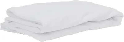 A folded white mattress protector on a white background.