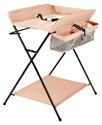 Produktbild von Klappbarer Wickeltisch, Baby Wickelkombi klappbare Wickelkommode, Mobiler Wickeltisch mit Sicherheitsgurt und Ablagefächern Wickelkombination (ohne Räder)