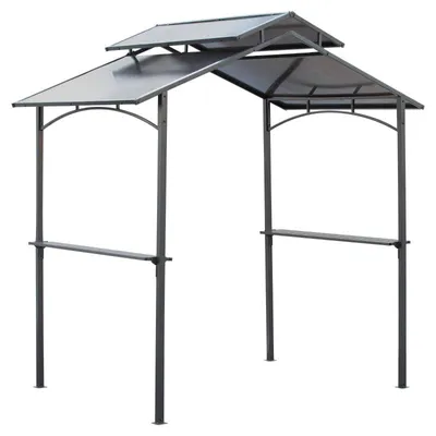 Image de Pavillon de barbecue avec toit ignifuge | Couleur : Noir et marron | Dimensions : 150 x 240 x 250 cm