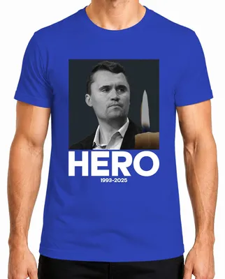 Imagen del producto de Camiseta azul para hombre, talla L, con el texto "Charlie Kirk Hero Ruhe in Frieden Republikaner Berater"