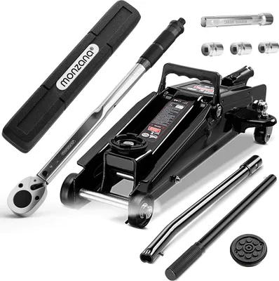 Image de DEUBA® Cric hydraulique 3 tonnes levée 135-400mm valise rangement patins cric de lavage clé dynamométrique 6pcs 40-210Nm voiture camionnette SUV