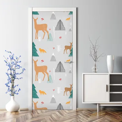 Produktbild von Dekorative Tür Wandaufkleber Wandtattoo selbstklebend dekoration Hirsch Waldtiere 77 x 200 cm
