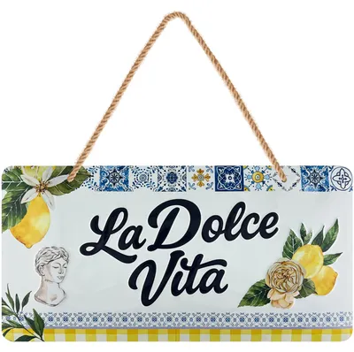 Produktbild von LANOLU La Dolce Vita Retro Blechschild mit Jutekordel Bar Deko für Garten Balkon Küche, 16x32 cm