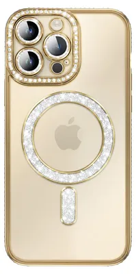 Produktbild von Avizar, Hülle für iPhone 14 Pro Max MagSafe Kompatibel Glitzer Strass Rand, Gold
