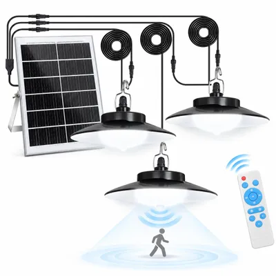 Immagine prodotto di Luce solare LED a sospensione lampade solari per esterni interni rilevatore di movimento Luce solare LED a sospensione luci solari a sospensione per padiglioni garage ripostigli