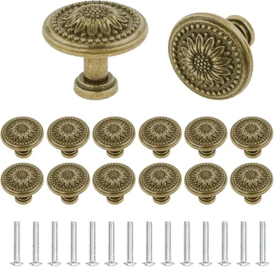 Produktbild von Möbelknöpfe 14 Stück, antik bronze, Blumenmuster, für Möbel, retro Stil