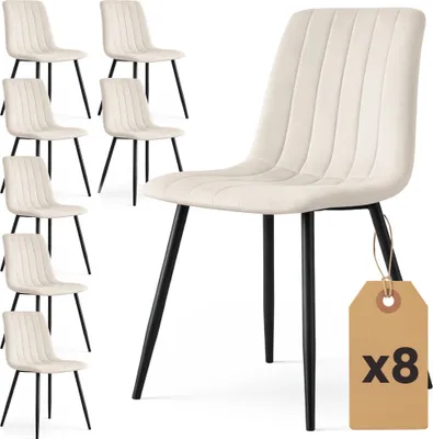 Produktbild von 8er Set Samt-Polsterstühle, gesteppt LIVO Beige mit schwarzen Beinen