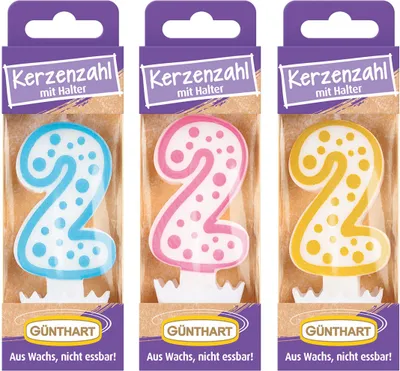 Produktbild von Günthart Wachskerze Nr.2 Geburtstagskerze 1 Stück farblich Sortiert