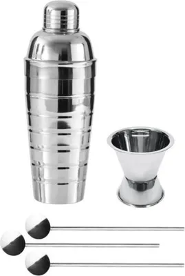 Produktbild von Cocktail Shaker Set, 750 ml Edelstahl Shaker, Doppel Messbecher 2/4 cl, 3 Cocktail Löffel Strohhalme, Fackelmann Bar Concept
