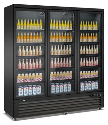 Produktbild von Gastro Getränkekühlschrank | Flaschenkühlschrank | Gewerbekühlschrank | 3 Glastüren | Schwarz | 1600 Liter | +2 bis +10 °C
