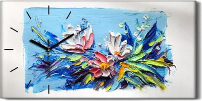 Produktbild von Wanduhr Uhr Wandbild Leinwand Geräuschlos 60x30 Ölgemälde Blumen Kunst - schwarze Hände