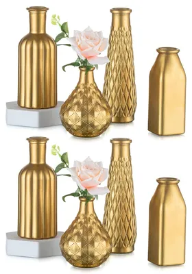 8er-Set goldene Glasvasen, Vintage, 12,5–22 cm, für Tischdeko