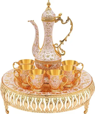 Obrázek produktu pro Kávová a čajová souprava - Ruský samovar - Kov - 6 h šálků - Ručně vyrobený podnos - Vintage
