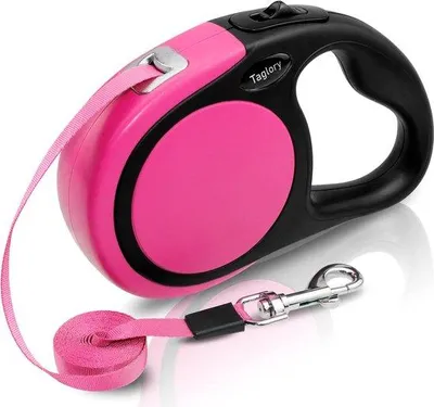 Image de Laisse pour chien, laisse extensible pour chiens de petite et moyenne taille jusqu'à 20 kg, laisse extensible pour chien avec poignée antidérapante, laisse extensible avec système de freinage sûr, rose laisse extensible pour chien 5 m