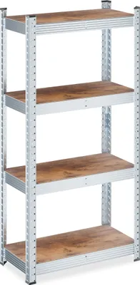 Produktbild von Relaxdays Schwerlastregal, HxBxT: 120 x 60 x 30 cm, 700 kg, verzinkter Stahl, Lagerregal Keller & Garage, braun/silber
