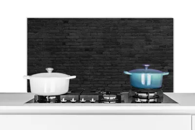 Produktbild von KitchenYeah®  Spritzschutz Küche - Küchenrückwand - Wandschutz für Herd und Spüle - Steine - Schwarz - Backstein 100x50 - Alu-Dibond (Alternative zum Spritzschutz aus Glas) - Hitzebeständig - Herdspri
