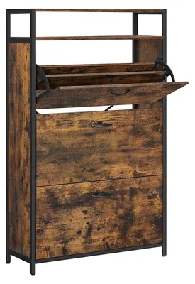 Image de Armoire à chaussures avec 3 portes - Marron et noir - 80 x 30 x 130 cm