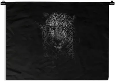 Produktbild von MuchoWow® Wandteppich Wandbehang Leopard - Schwarz - Weiß 150x112.50 cm Tapisserie Dekoration Wandtuch - Wanddecke - Wandteppiche