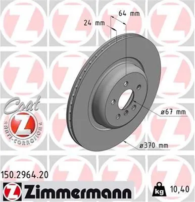 Produktbild von 2x ZIMMERMANN 150.2964.20 Bremsscheibe Hinterachse