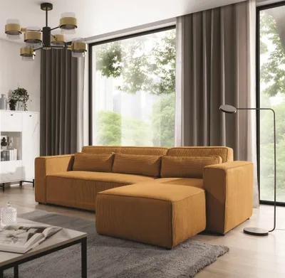 Produktbild von Ecksofa Schlafsofa WALDO Stoff Poso Senfgelb Ottomane Rechts