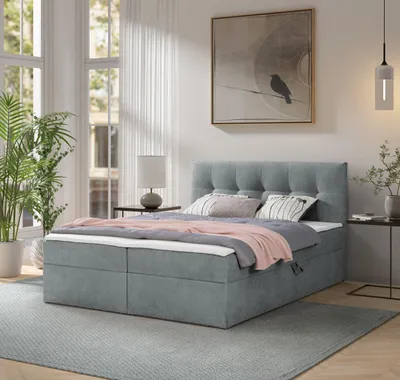 Produktbild von Ravio Boxspringbett Toronto 140x200 mit Bettkasten, Polsterbett mit Bonell Matratze & Topper – Luxus für dein Schlafzimmer, Gerra - Aschgrau