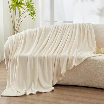 Zdjęcie produktu dla Unyqoos® Kołdra do przytulania wykonana w 100% z mikrofibry, gramatura 260 GSM – pluszowy polar, kolor kremowy, wymiary 130 x 150 cm – wszechstronna kołdra do sofy i łóżka