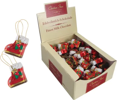 Produktbild von 100er SET Nikolausstiefel, lose 12,5 g mit Aufhänger im Karton / Schokolade / Weihnachten