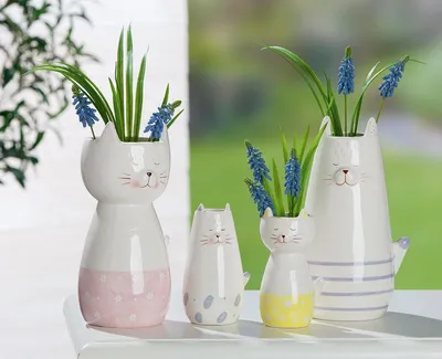 Obrázek produktu pro GILDE Váza, kočka, "Sleepy", keramika, bílá, , 2 kusy jako na obrázku, d. 12,5 cm, š. 13 cm, v. 24 cm 51752