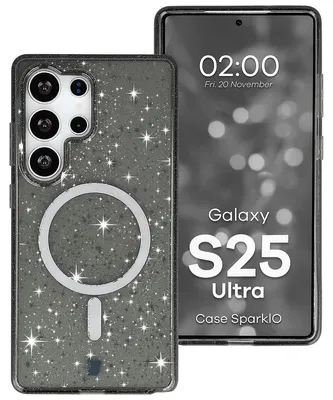 Produktbild von Glitzer Hülle mit Magnetring für Galaxy S25 Ultra, Bizon Case SparklO, Transparent-Schwarz mit Glitzer