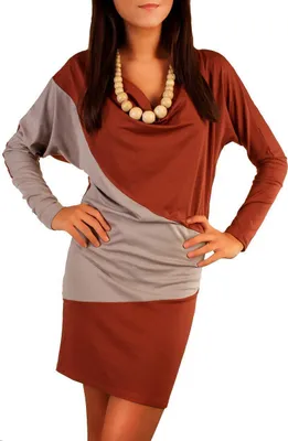 Produktbild von Damen Minikleid Abendkleid Kleid mit Wasserfallausschnitt Langarm Gr. S M, 4907 Braun S/M
