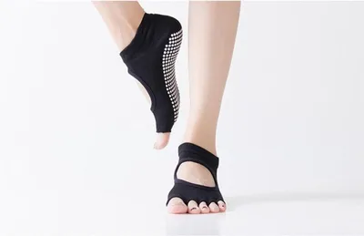 Produktbild von CHPN – Yoga-Socken – 1 Paar – rutschfest – Sportsocken – Damen – Schwarz – Pilates-Socken – offene Spitze – Fitness-Socken – Yoga-Socke – Tanzsocken – Größe 36/39