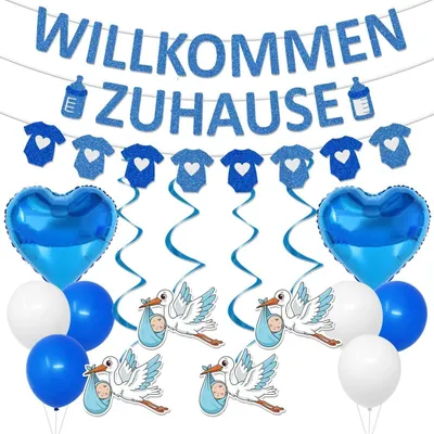 Productafbeelding van Baby Welkom Thuis Decoratieset Blauw: Girlande, ballonnen, stier (als symbool van geboorte), babyshower