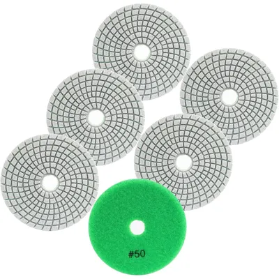 Productafbeelding van Diamantpolijplaten, 6 stuks, 100 mm, korrelgrootte 50, geschikt voor graniet, marmer, kunststeen en kwarts