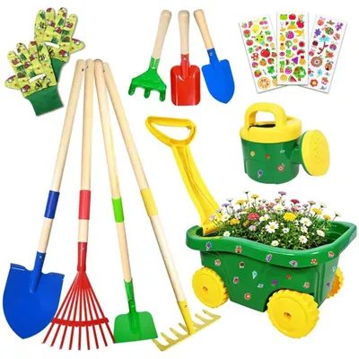 Productafbeelding van Kindertuingereedschap Set met Kruiwagen en 13 Stukken