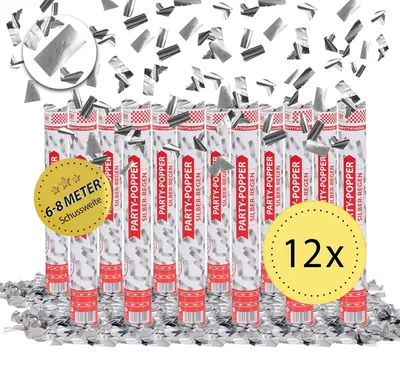 Produktbild von Party Popper 40cm Silberregen 12er Set Konfetti Shooter Hochzeit Silvester Party